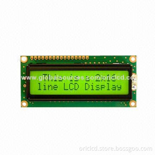 STN Y/G Character LCD Module, 16 x 2 Dots Format, 80x44mm Outline Dimensions